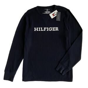 Tommy Hilfiger Tee Men's XL Long Sleeve Waffle-Knit Crew Neck Navy Blue NEW